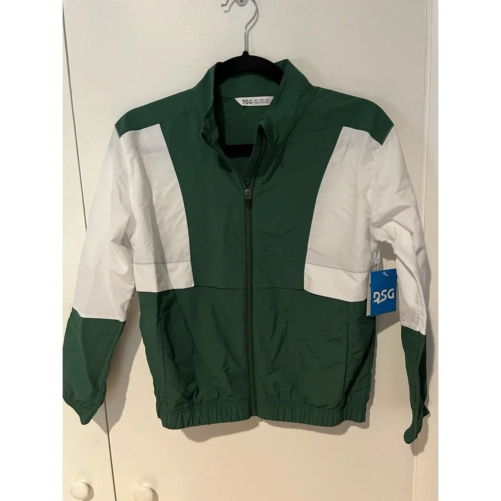 DSG Girls Woven Jacket Field Green‎ White Full Zip Windbreaker Size Medium